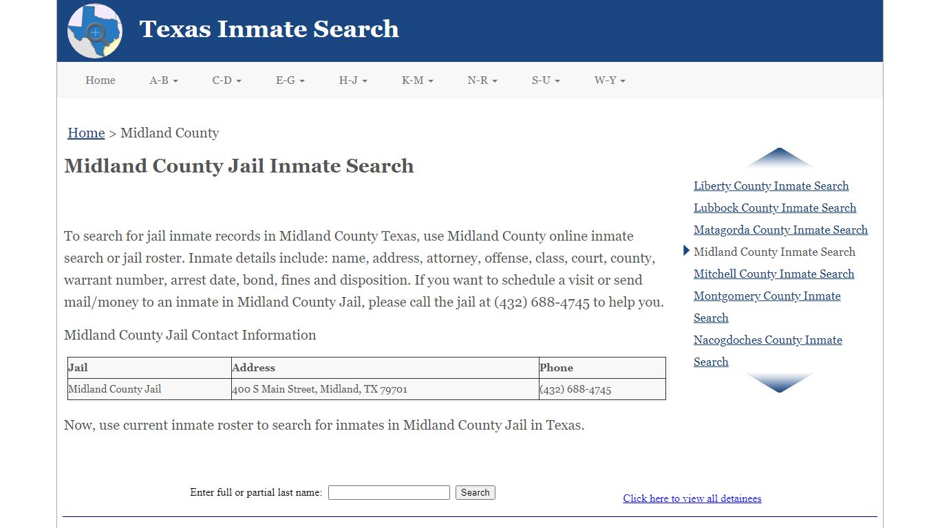 Midland County Jail Inmate Search